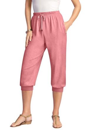 Roaman's Plus Size Soft Knit Capri Pant With Drawstring Waist in Desert Rose at Nordstrom, Size Medium