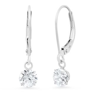 MAX + STONE 14k Yellow or White Gold Leverback Cubic Zirconia Dangle Earrings 5mm to 10mm