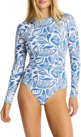 Sea Level Australia Seamed Long Sleeve UPF 50+ One-Piece Rashguard Swimsuit in Denim Blue at Nordstrom, Size 12 Us