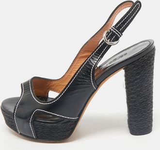Sergio Rossi Black Leather Open Toe Slingback Espadrille Sandals