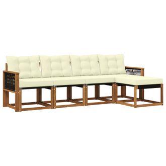 vidaXL Conjunto De Sof&aacute;s De Exterior Con Coj&iacute;n 5 Pcs Natural Y Crema Vidaxl