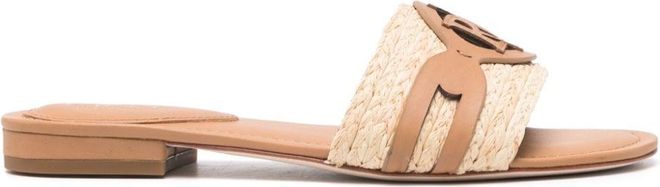 Alegra leather slides - women - Calf Leather/Raffia/Calf Leather/Calf Leather - 5.5 - Neutrals
