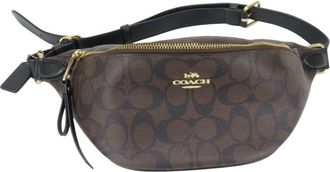 Coach Signature Black Brown Signature Line Sling Bag (Pre-Owned)