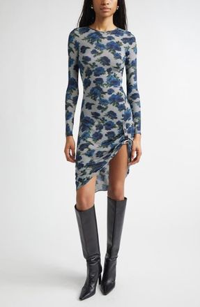 Coperni Suspended Ascii Floral Long Sleeve Jersey Dress in Print-Blue at Nordstrom, Size 10 Us