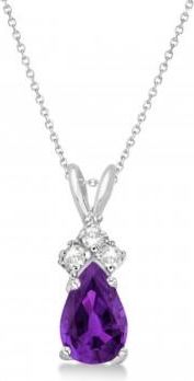 Allurez Pear Amethyst & Diamond Solitaire Pendant 14k White Gold (0.75ct)