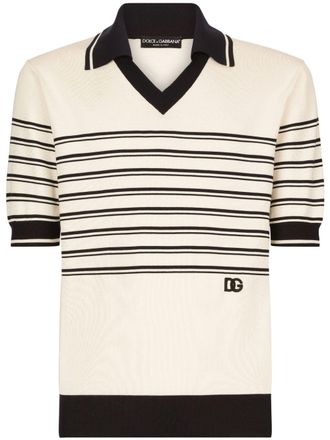 Dolce & Gabbana striped logo-embroidered polo shirt - Neutrals