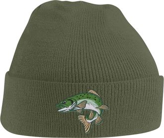 Bang Tidy Clothing Fishing Beanie Hat Knit Cap Beanies Embroidered Trout Fish Hats Gifts for Men Olive