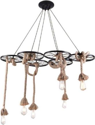 Trade Shop Trade Shop - Lampadario A Sospensione Con Corde Canapa 6 Portalampada E27 Retr&ograve; Country A89-6