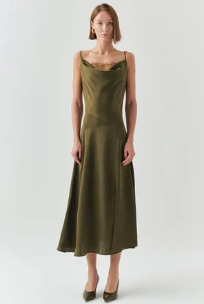 Exquise Macy Cowl Neck Sleeveless Dress in Khaki at Nordstrom, Size X-Small