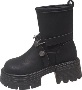 Generic Womens Ankle Boots Wide Fit Casual Short Booties Stylish Round Toe Thick Sole Non-Slip Comfortable Slip On Walking Boots Fall Winter