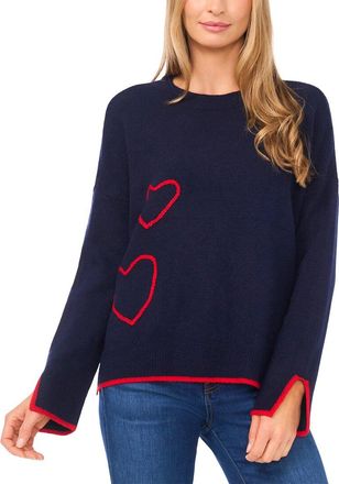CeCe by Cynthia Steffe Cece Embroidered Hearts Tipped Sweater