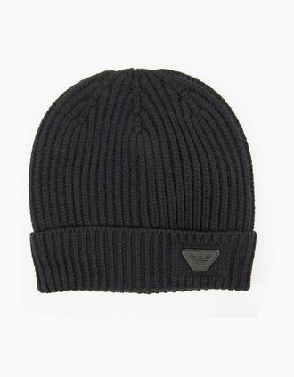 Emporio Armani Mens Emporio Armani Rubber Logo Knitted Hat Dark Blue SA30 - Navy - Size: M