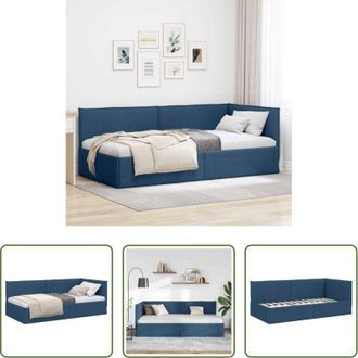 vidaXL Letto angolare - Cornice del letto ad angolo Blu 90 x 190 cm Tessuto
