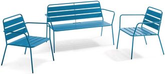 Oviala Conjunto de muebles de jard&iacute;n de metal azul Pac&iacute;fico de 4 plazas