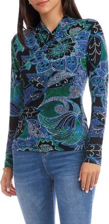 Karen Kane Dotted Floral Crossover Rib Top in Print at Nordstrom, Size X-Large