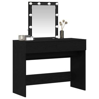 Berkfield Home Modern Dressing Table with Mirror&LED Lights Black Oak Engineered Wood