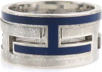 Herm&egrave;s Silver Blue Enamel Silver 925 Band Ring (Pre-Owned)