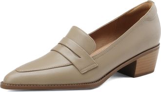 Generic Womens Pointed Toe Slip-On Loafers Faux Leather Upper Stitched Vamp Detail Low Block Heel Non Slip Sole Comfortable Supportive Walking Shoes,Grey,4.5 