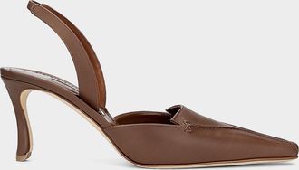 Manolo Blahnik Cleosli 70MM Leather Slingback Pumps