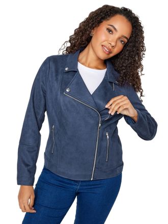 M&Co Womens Navy Blue Faux Suede Biker Jacket - Womens