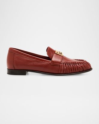 Fendi Baguette Ruched Leather Loafers