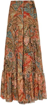 Etro Paisley Ruffled Silk Maxi Skirt Size L