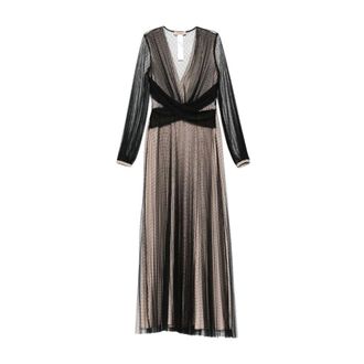 Twinset Maxi Dresses, female, Black, Size: M Long pleated dress