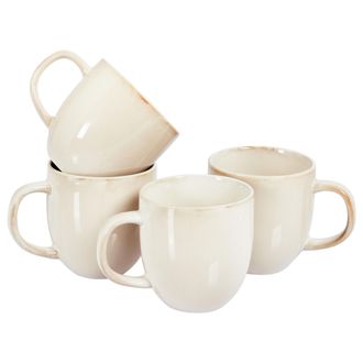 Beliani Beliani - Conjunto De 4 Tazas De Gres Caol&iacute;n Hecho A Mano Acabado Esmalte Reactivo Beige Claro Ginseng