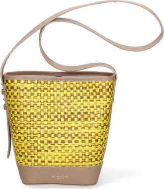 My Best Bags Firenze Tassen, Dames, Oranje, ONE Size, Leer, Stro Geweven Handtas met Leren Details