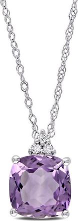 Amour Cushion Cut Amethyst Pendant and Chain with Diamonds In 10K White Gold