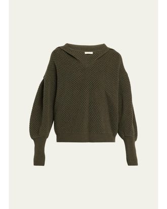 Ulla Johnson Lila Wool Open Knit Sailor-Collar Sweater