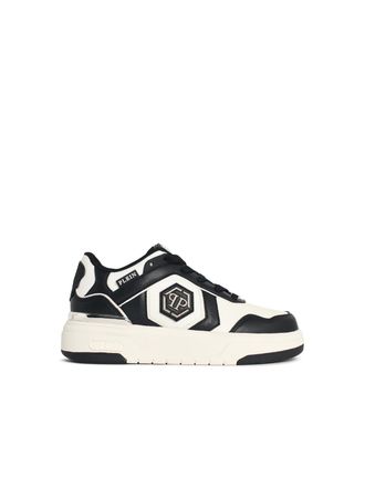 Philipp Plein Sneakers Sk8 R aus schwarzem und wei&szlig;em Stoffgemisch