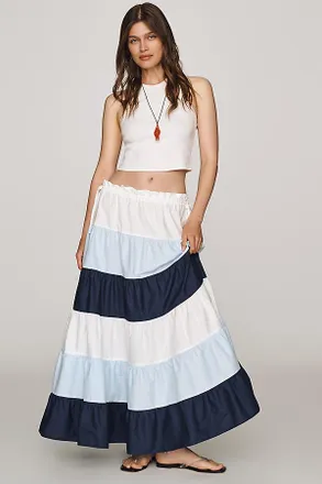 Hutch 100% Cotton Colorblock Maxi Skirt