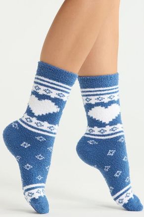 Nordstrom Assorted 2-Pack Cozy Dorm Crew Socks in Cozy Heart Blue at Nordstrom, Size 9-11