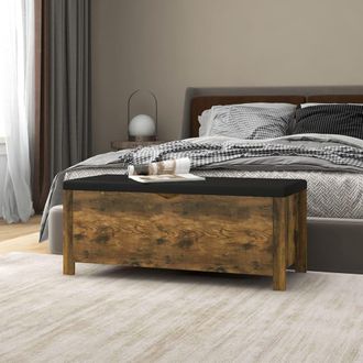 vidaXL Caja De Almacenaje Y Coj&iacute;n Madera Ingenier&iacute;a Roble Ahumado Vidaxl