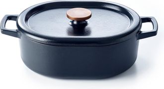 alva Nori 5.8 Quart Enameled Oval Cast Iron Dutch Oven with Lid and Bronze Knob