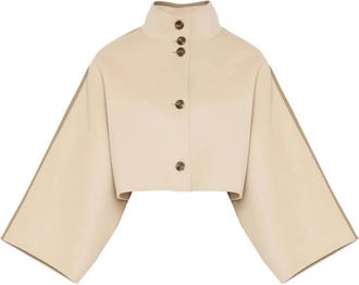Yves Salomon Double-sided kasjmierblend cropped cape jas - Dames - Ponchos - Beige - 2XL - Kasjmier - Jassen