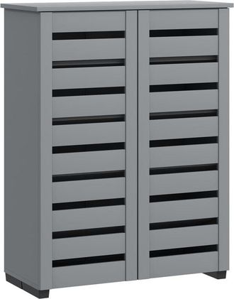 HOMCOM Shoe Storage Cabinet with Slatted Doors for 15 Pairs of Shoes Grey