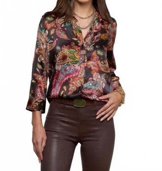 L'agence Dani 3/4 Sleeve Blouse In Black Multi Paisley Scroll
