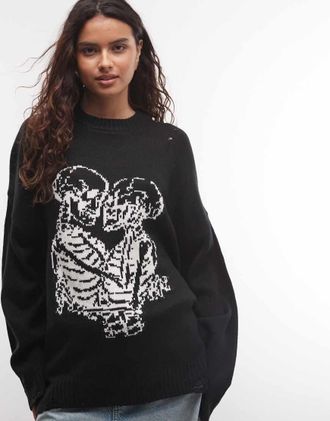 The Ragged Priest maglione in maglia con grafica scheletro nero
