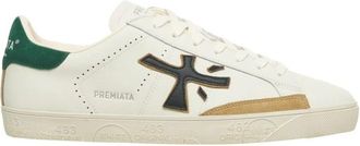 Premiata Groene Sneakers Steven Style - Heren - Sneakers - Wit - 45 EU - Leer - Schoenen