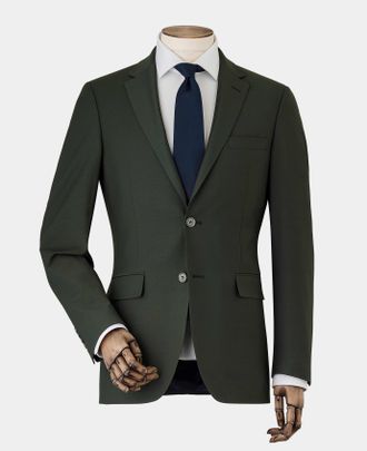 SAVILE ROW Mens Olive Green Wool-Blend Suit Jacket - Size 50 Regular