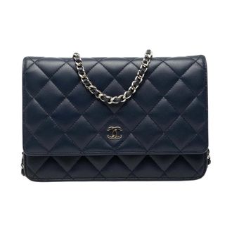 Chanel Pre-owned Quilted Leather Wallet - Dames - Pre-owned - Blauw - Maat: ONE Size Leer