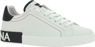 Dolce & Gabbana Mens Leather Sneakers Bianco-Nero Calf Bos Taurus Bianco/nero