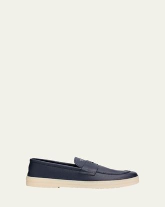 Prada Mens Alphabet Deerskin Rubber-Sole Penny Loafers