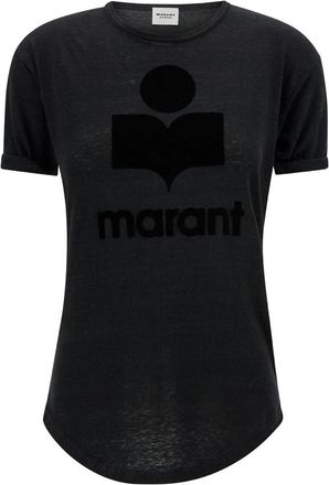 Isabel Marant Tops, Dames, Zwart, XS, Linnen, Linen Crew Neck T-Shirt