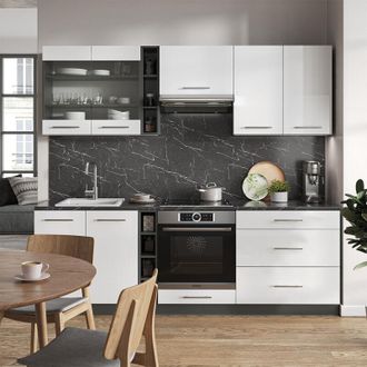 Vicco Mueble De Cocina Fame-line, Blanco Brillo/antracita, 235 Cm Sin Encimera