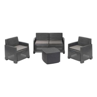 Progarden Set Como Divano A 2 Posti + 2 Poltrone + Tavolino Antracite