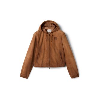 Miu Miu Waxed Suede Blouson Jacket, Woman, Cinnamon, Size 36