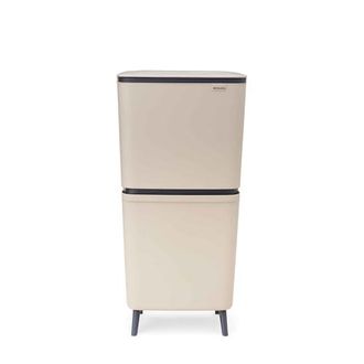 Brabantia Sortup Hi 20+25l Cubo De Basura Cocina (soft Beige), Cubo De Basura Reciclaje Con 2 Compartimentos Extra&iacute;bles, Papelera Reciclaje Con Tapa De Cierre S